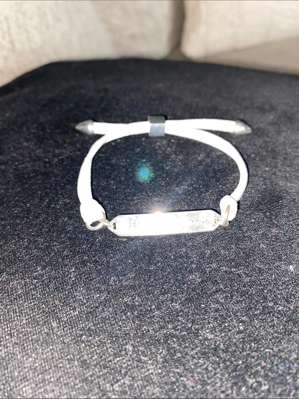 Pale BlueCord Bracelet with Silver Bar “Happy & Blessed”